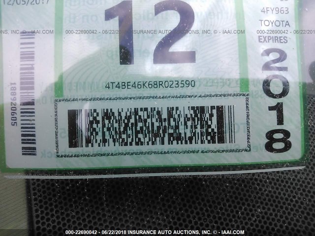 4T4BE46K68R023590 - 2008 TOYOTA CAMRY CE/LE/XLE/SE GRAY photo 9