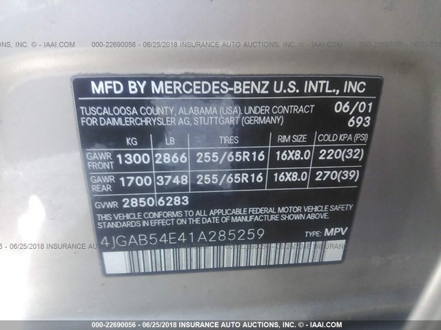 4JGAB54E41A285259 - 2001 MERCEDES-BENZ ML 320 GOLD photo 9