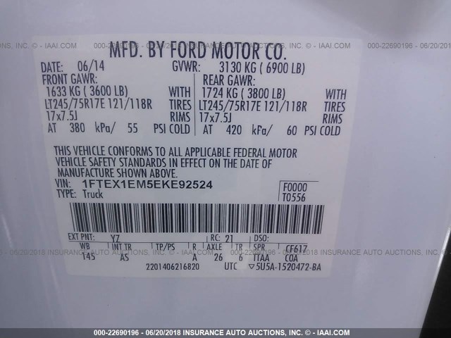 1FTEX1EM5EKE92524 - 2014 FORD F150 SUPER CAB WHITE photo 9