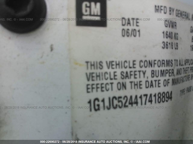 1G1JC524417418894 - 2001 CHEVROLET CAVALIER CNG WHITE photo 9