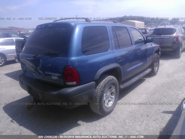 1D4HS38N53F522237 - 2003 DODGE DURANGO SPORT BLUE photo 4