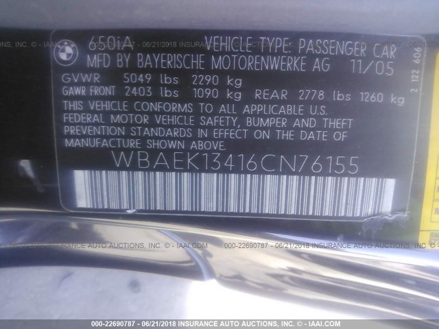 WBAEK13416CN76155 - 2006 BMW 650 I BLACK photo 9