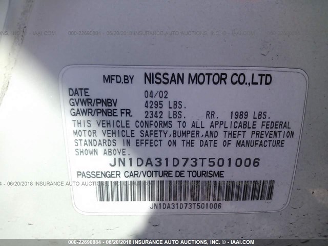 JN1DA31D73T501006 - 2003 NISSAN MAXIMA GLE/GXE/SE WHITE photo 9