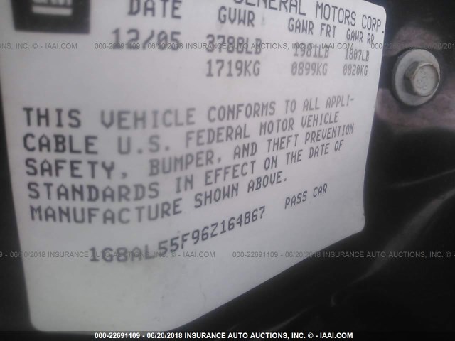 1G8AL55F96Z164867 - 2006 SATURN ION LEVEL 3 GRAY photo 9