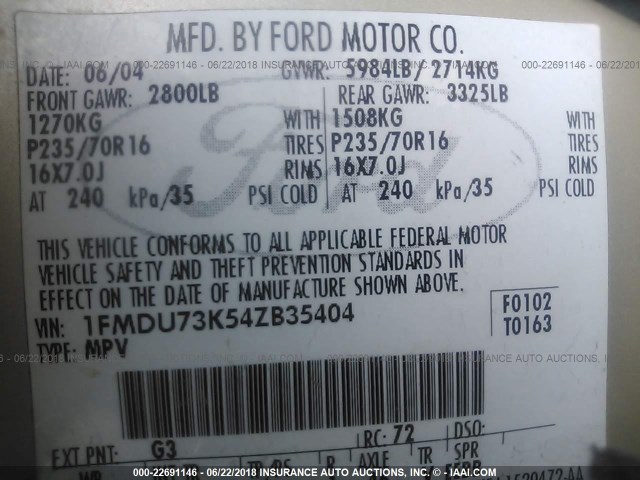 1FMDU73K54ZB35404 - 2004 FORD EXPLORER XLT/XLT SPORT/NBX 棕色 照片 9