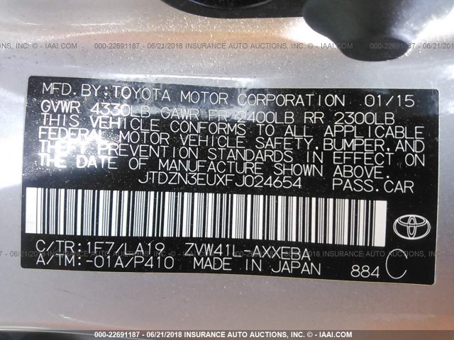 JTDZN3EUXFJ024654 - 2015 TOYOTA PRIUS V SILVER photo 9