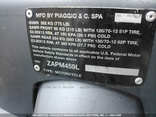 ZAPM459L2B5702079 - 2011 VESPA GTS 300 SUPER GRAY photo 10