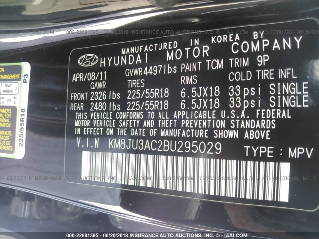 KM8JU3AC2BU295029 - 2011 HYUNDAI TUCSON GLS/LIMITED 黑色 照片 9