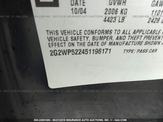 2G2WP522451196171 - 2005 PONTIAC GRAND PRIX Чорний фото 9