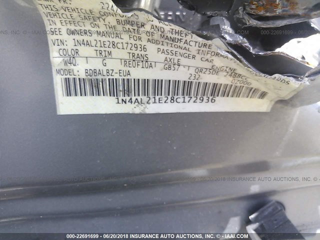 1N4AL21E28C172936 - 2008 NISSAN ALTIMA 2.5/2.5S GRAY photo 9