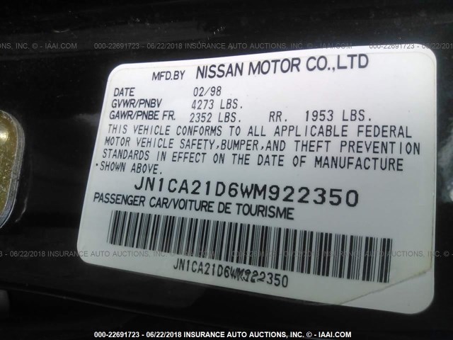 JN1CA21D6WM922350 - 1998 NISSAN MAXIMA GLE/GXE/SE BLACK photo 9