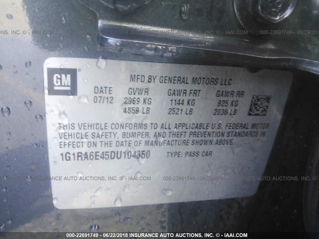 1G1RA6E45DU104350 - 2013 CHEVROLET VOLT GRAY photo 9