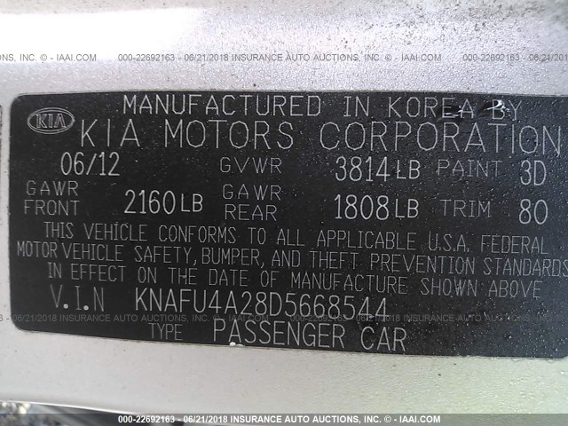 KNAFU4A28D5668544 - 2013 KIA FORTE EX SILVER photo 9