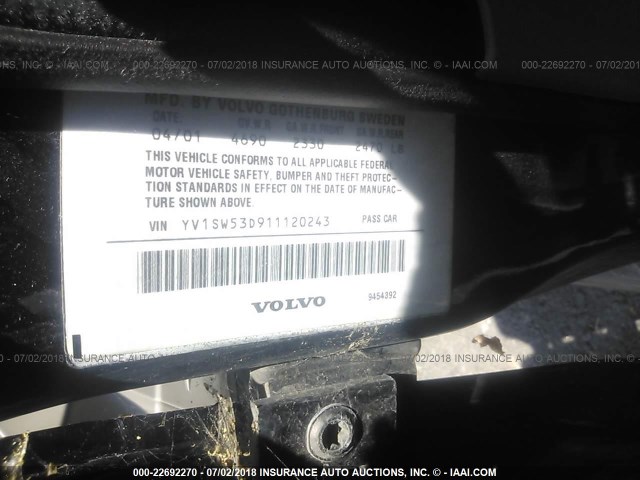 YV1SW53D911120243 - 2001 VOLVO V70 T5 TURBO BLACK photo 9