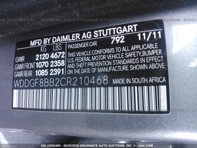 WDDGF8BB2CR210468 - 2012 MERCEDES-BENZ C 300 4MATIC GRAY photo 9