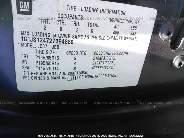 1G1JS124727394880 - 2002 CHEVROLET CAVALIER LS 蓝色 照片 9