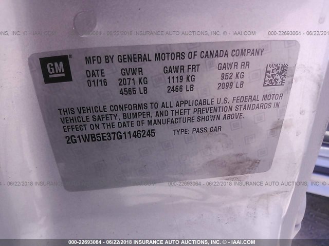 2G1WB5E37G1146245 - 2016 CHEVROLET IMPALA LIMITED LT SILVER photo 9