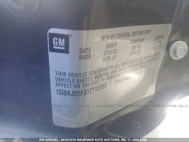1G8AJ55F37Z112030 - 2007 SATURN ION LEVEL 2 GREEN photo 9