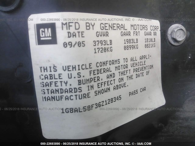 1G8AL58F36Z128345 - 2006 SATURN ION LEVEL 3 GRAY photo 9