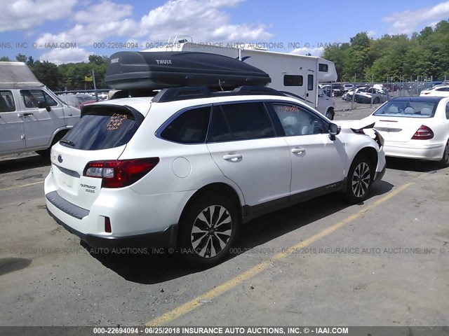 4S4BSANC2G3272551 - 2016 SUBARU OUTBACK 2.5I LIMITED WHITE photo 4