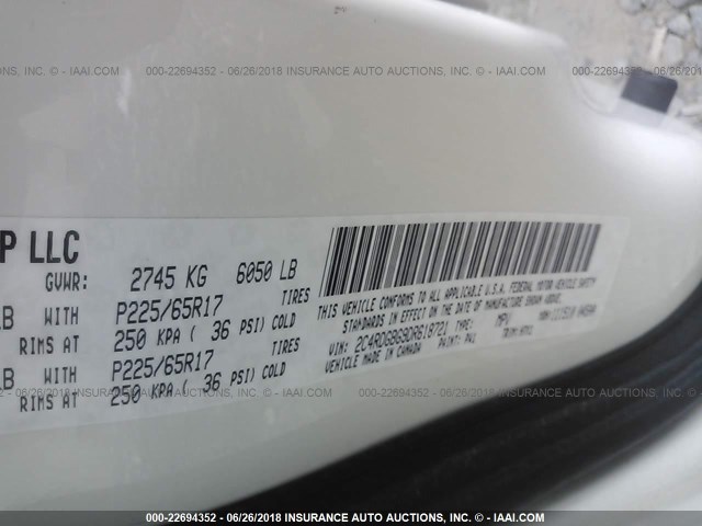 2C4RDGBG9DR618721 - 2013 DODGE GRAND CARAVAN SE WHITE photo 9