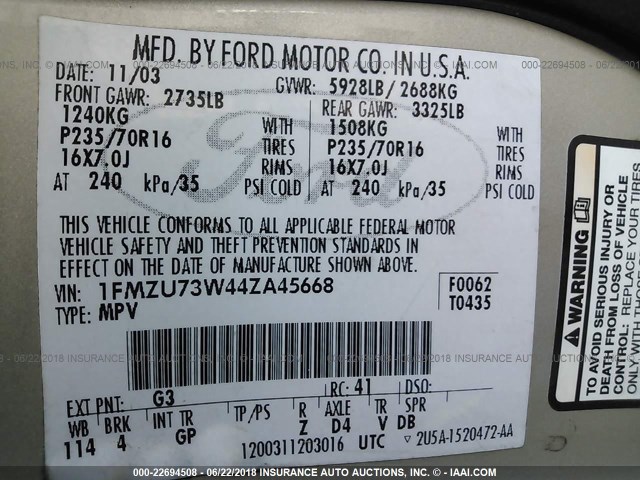 1FMZU73W44ZA45668 - 2004 FORD EXPLORER XLT/XLT SPORT/NBX 绿色 照片 9