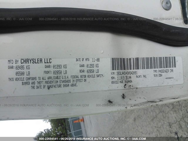 2B3LA43V49H542091 - 2009 DODGE CHARGER WHITE photo 9