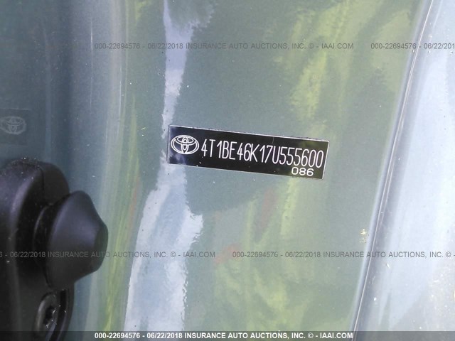 4T1BE46K17U555600 - 2007 TOYOTA CAMRY NEW GENERAT CE/LE/XLE/SE Light Blue photo 9