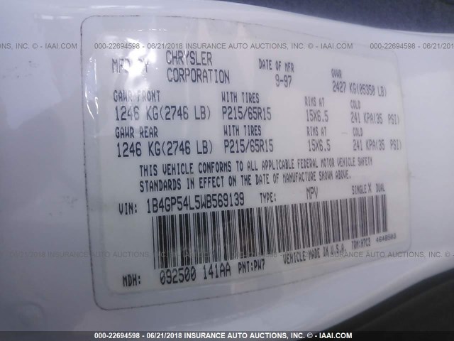 1B4GP54L5WB569139 - 1998 DODGE GRAND CARAVAN LE/ES WHITE photo 9