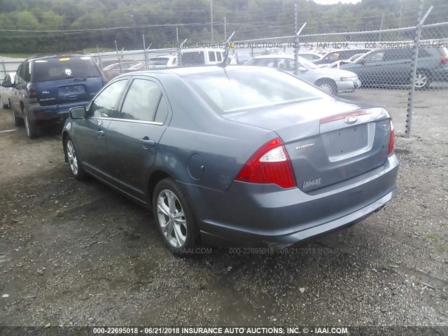 3FAHP0HA7CR206972 - 2012 FORD FUSION SE BLUE photo 3