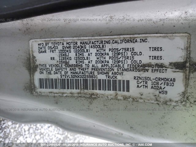 5TEVL52NX3Z259831 - 2003 TOYOTA TACOMA XTRACAB SILVER photo 9