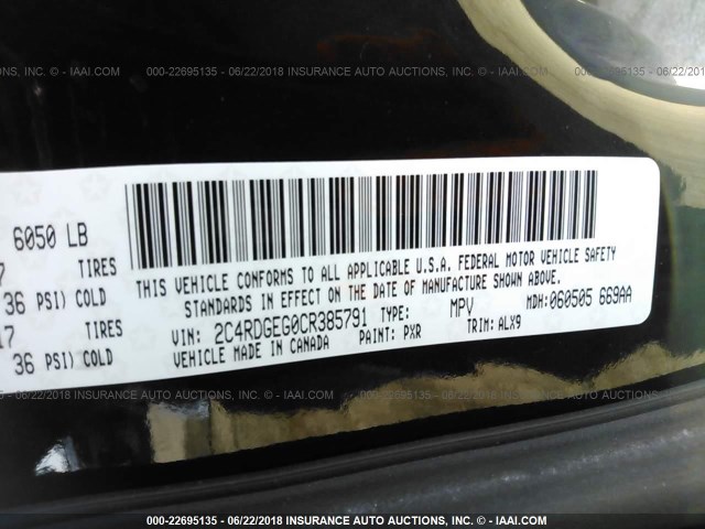 2C4RDGEG0CR385791 - 2012 DODGE GRAND CARAVAN R/T BLACK photo 9