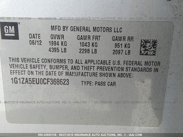 1G1ZA5EU0CF368623 - 2012 CHEVROLET MALIBU LS 银色 照片 9