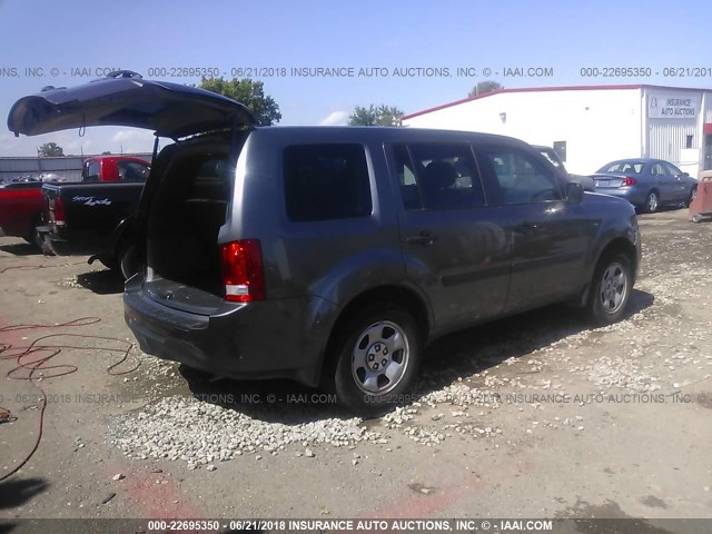 5FNYF3H27EB022630 - 2014 HONDA PILOT LX GRAY photo 4