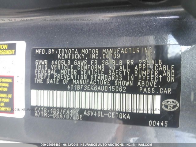 4T1BF3EK6AU015062 - 2010 TOYOTA CAMRY SE/LE/XLE 灰色 照片 9