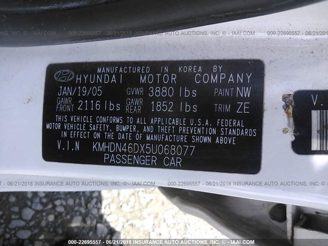 KMHDN46DX5U068077 - 2005 HYUNDAI ELANTRA GLS/GT WHITE photo 9