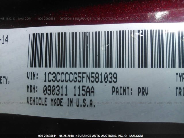 1C3CCCCG5FN581039 - 2015 CHRYSLER 200 C RED photo 9