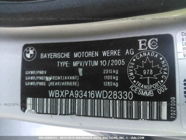 WBXPA93416WD28330 - 2006 BMW X3 3.0I SILVER photo 9