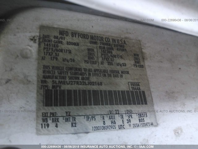 5LMEU27R32LJ02168 - 2002 LINCOLN NAVIGATOR Ақ фото 9