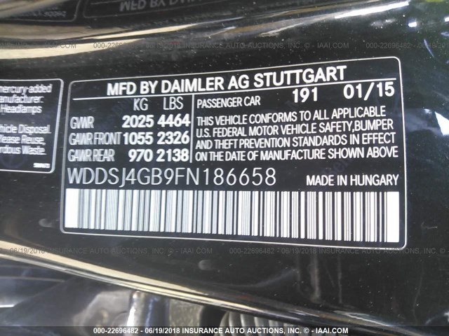 WDDSJ4GB9FN186658 - 2015 MERCEDES-BENZ CLA 250 4MATIC BLACK photo 9