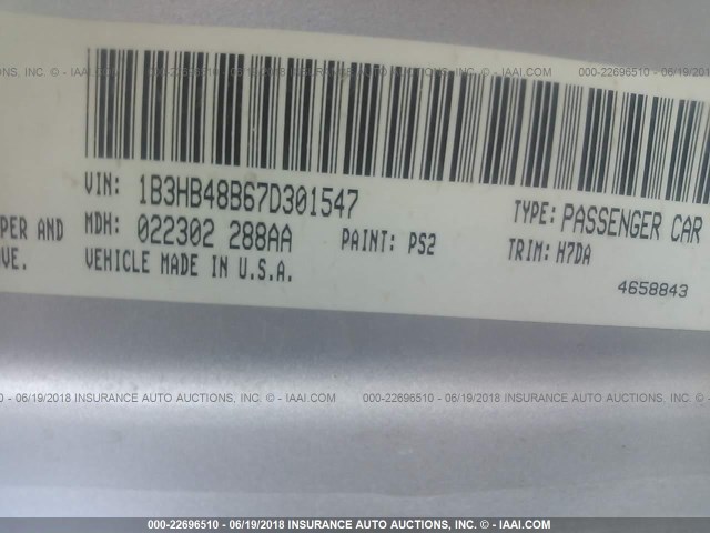 1B3HB48B67D301547 - 2007 DODGE CALIBER SXT SILVER photo 9