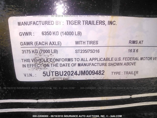 5UTBU2024JM009482 - 2018 TIGER UT  黑色 照片 9