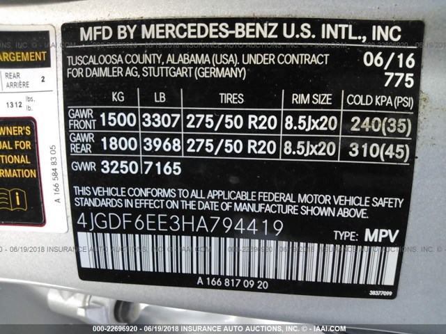 4JGDF6EE3HA794419 - 2017 MERCEDES-BENZ GLS 450 4MATIC SILVER photo 9