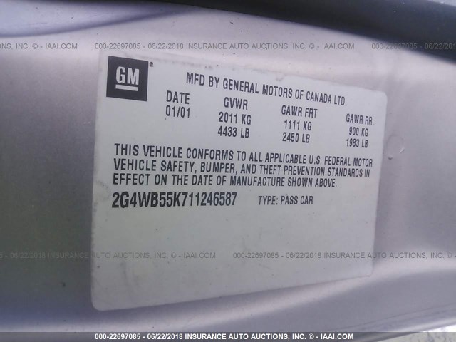 2G4WB55K711246587 - 2001 BUICK REGAL LS 银色 照片 9