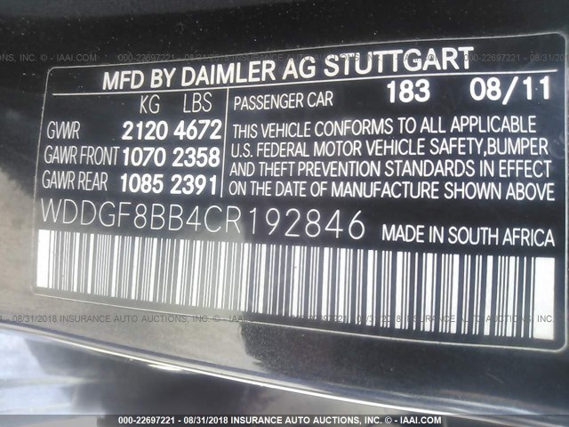 WDDGF8BB4CR192846 - 2012 MERCEDES-BENZ C 300 4MATIC BLACK photo 9