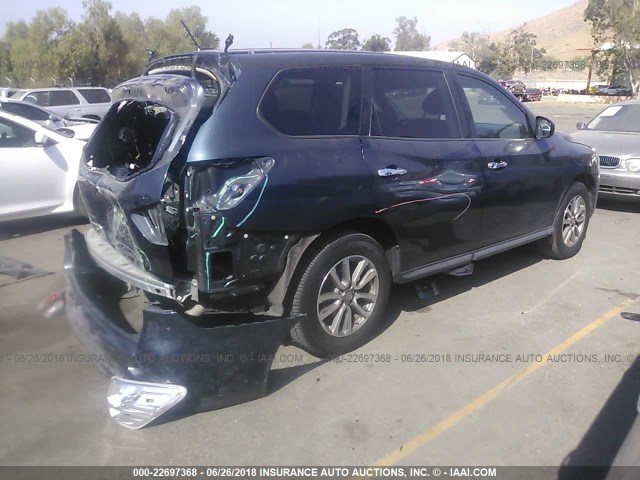 5N1AR2MN9DC668715 - 2013 NISSAN PATHFINDER S/SV/SL/PLATINUM BLUE photo 4