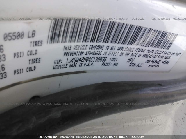 1J4GW48N04C199036 - 2004 JEEP GRAND CHEROKEE LAREDO/COLUMBIA/FREEDOM 白色 照片 9