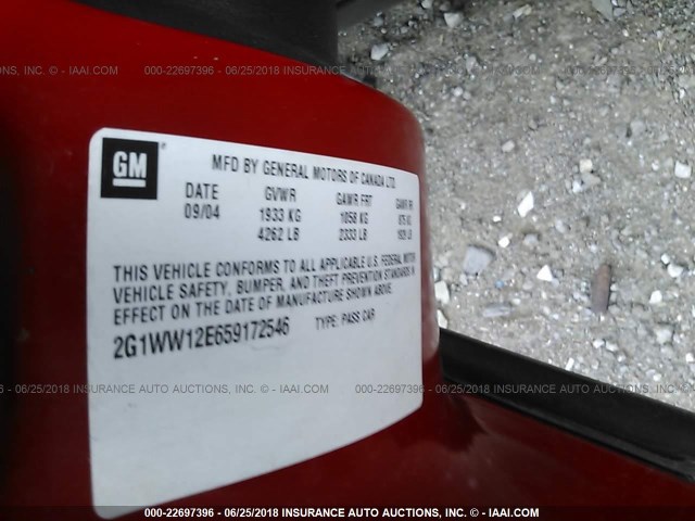 2G1WW12E659172546 - 2005 CHEVROLET MONTE CARLO LS RED photo 9