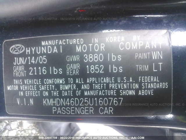 KMHDN46D25U160767 - 2005 HYUNDAI ELANTRA GLS/GT BLUE photo 9