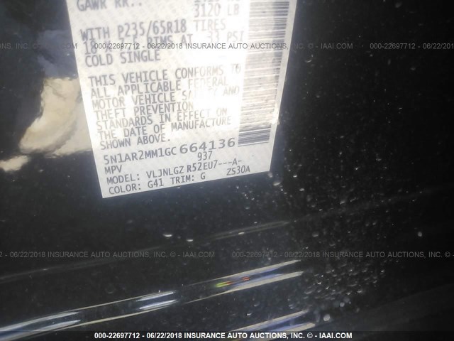 5N1AR2MM1GC664136 - 2016 NISSAN PATHFINDER S/SV/SL/PLATINUM 黑色 照片 9